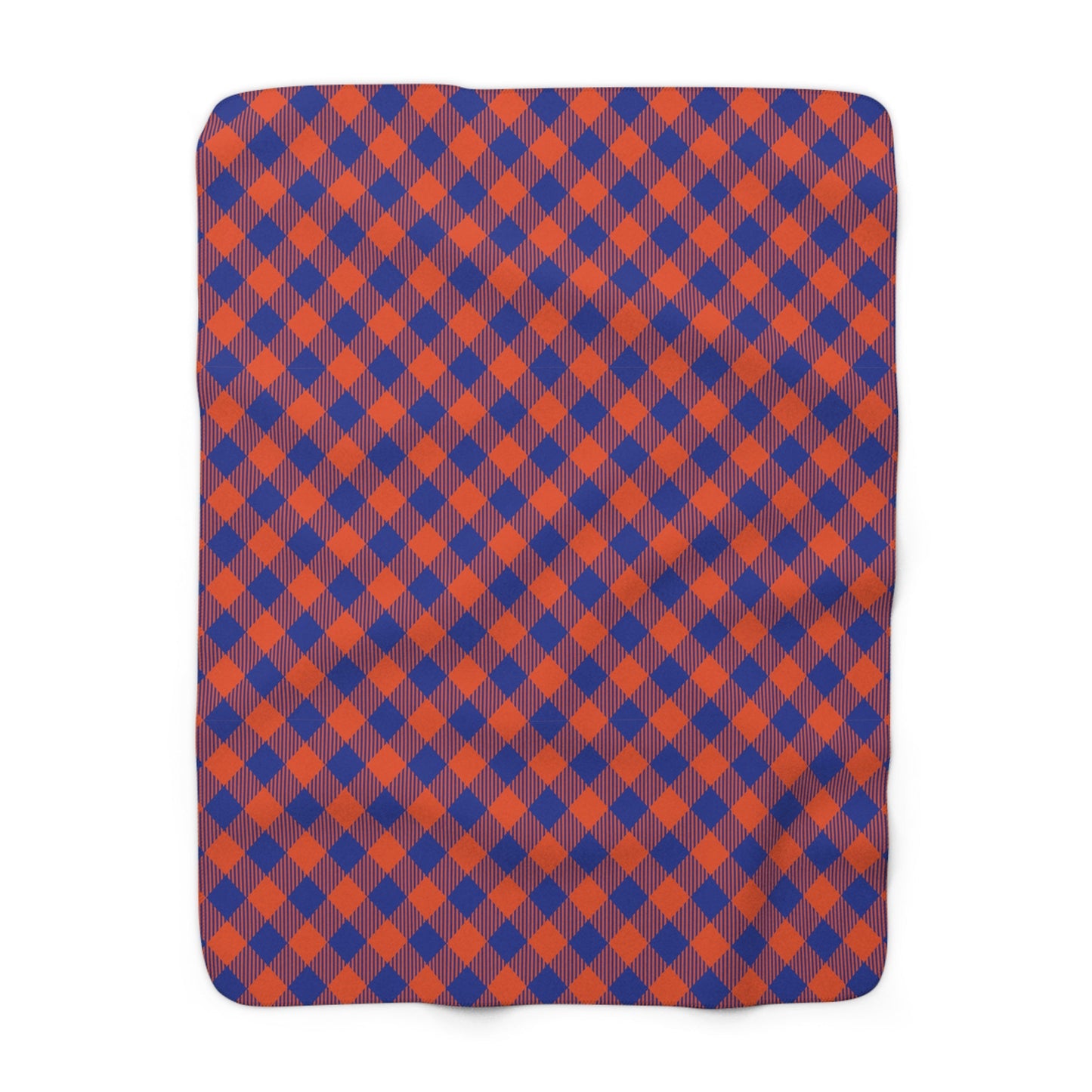 Sherpa Fleece Blanket | Bright Blue & Orange | Gingham