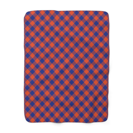 Sherpa Fleece Blanket | Bright Blue & Orange | Gingham