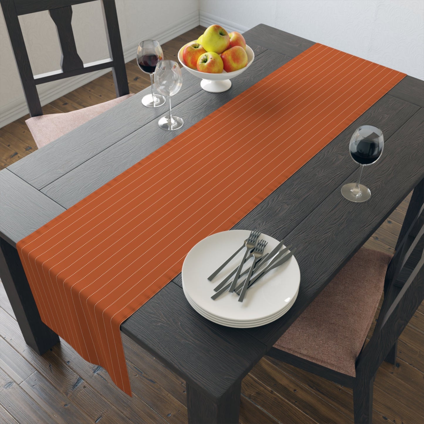 Table Runner | Dark Orange & White | Pinstripe