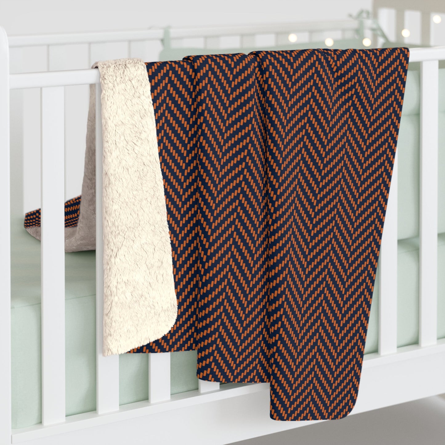 Sherpa Blanket | Orange & Blue | Herringbone