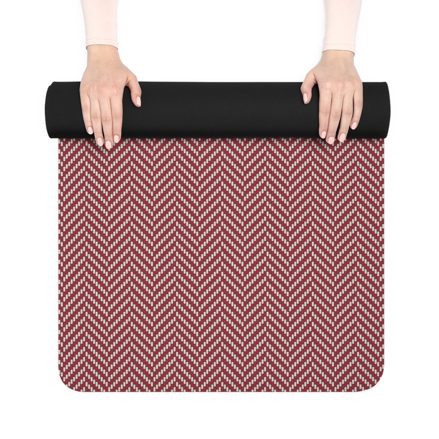Yoga Mat | Maroon & White | Herringbone