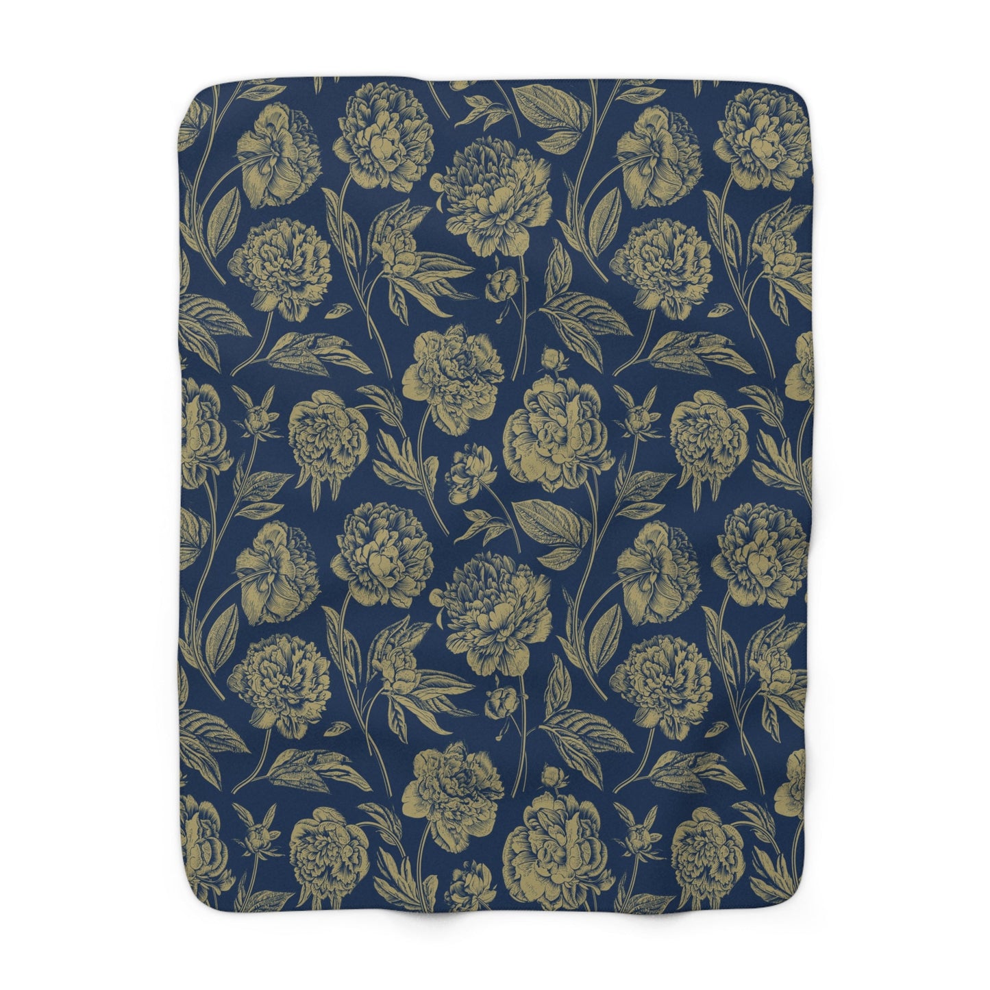 Sherpa Fleece Blanket | Blue & Gold | Peony