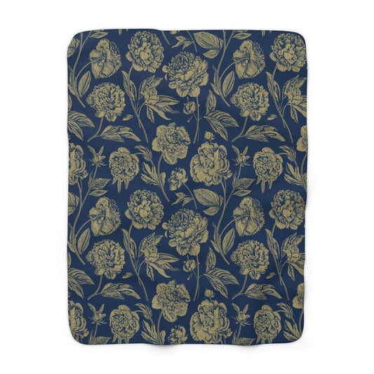 Sherpa Fleece Blanket | Blue & Gold | Peony