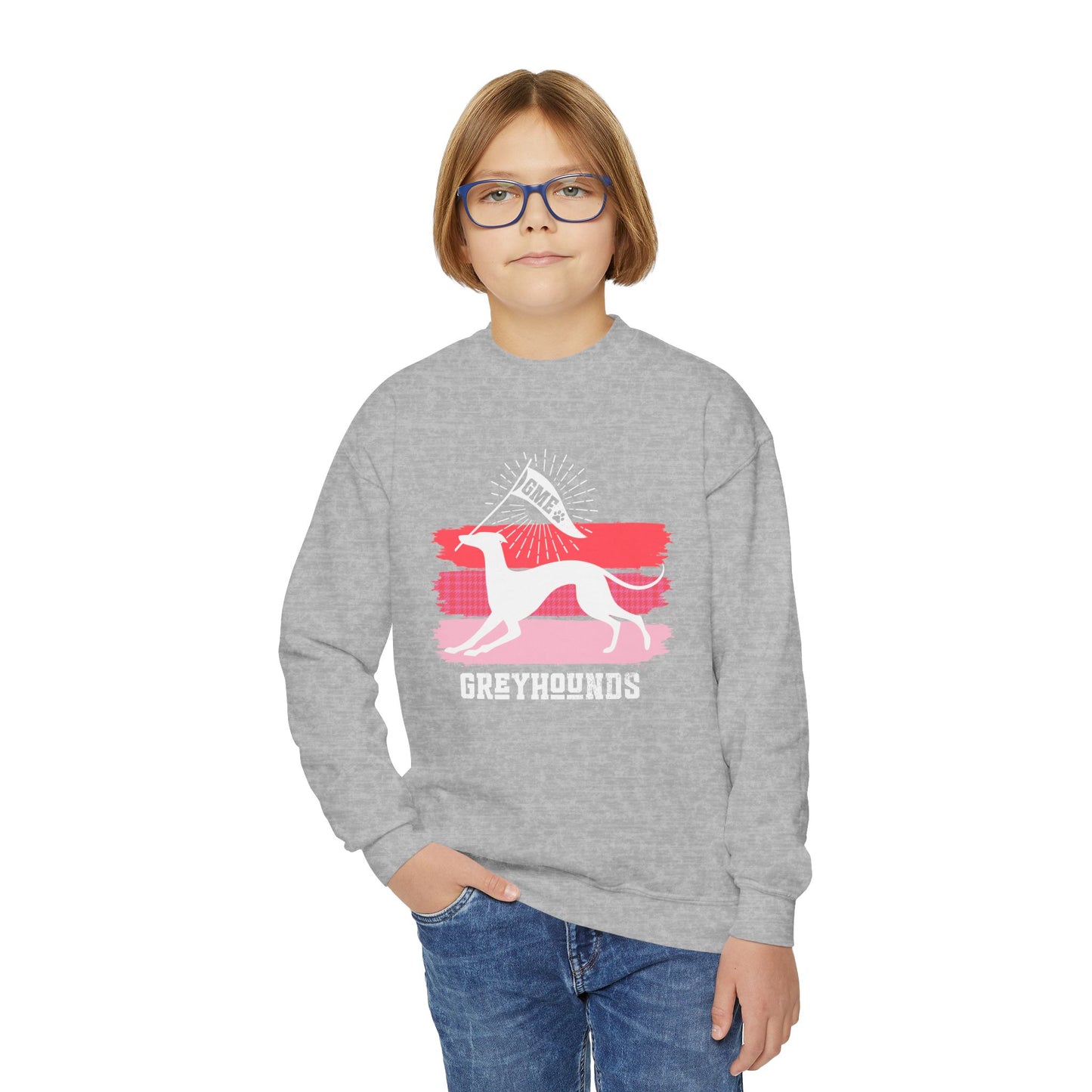Youth Crewneck Sweatshirt | Greyhounds | Pink Flag