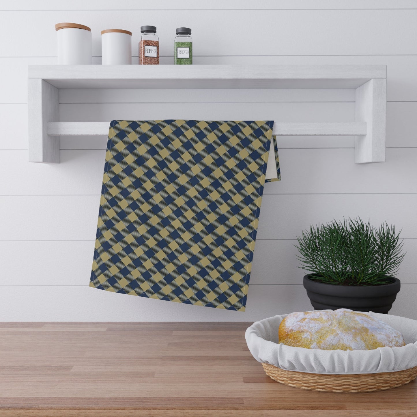 Tea Towel | Blue & Gold | Gingham