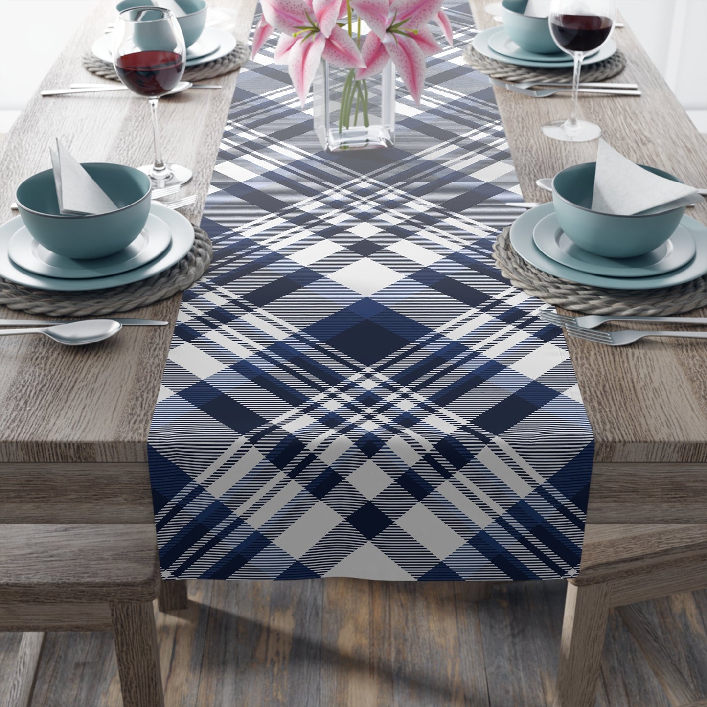 Table Runner | Navy & White | Tartan