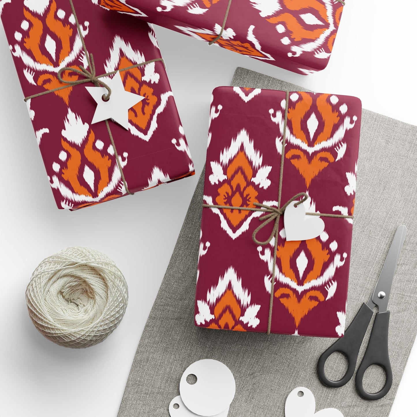 Gift Wrap | Maroon & Orange | Ikat