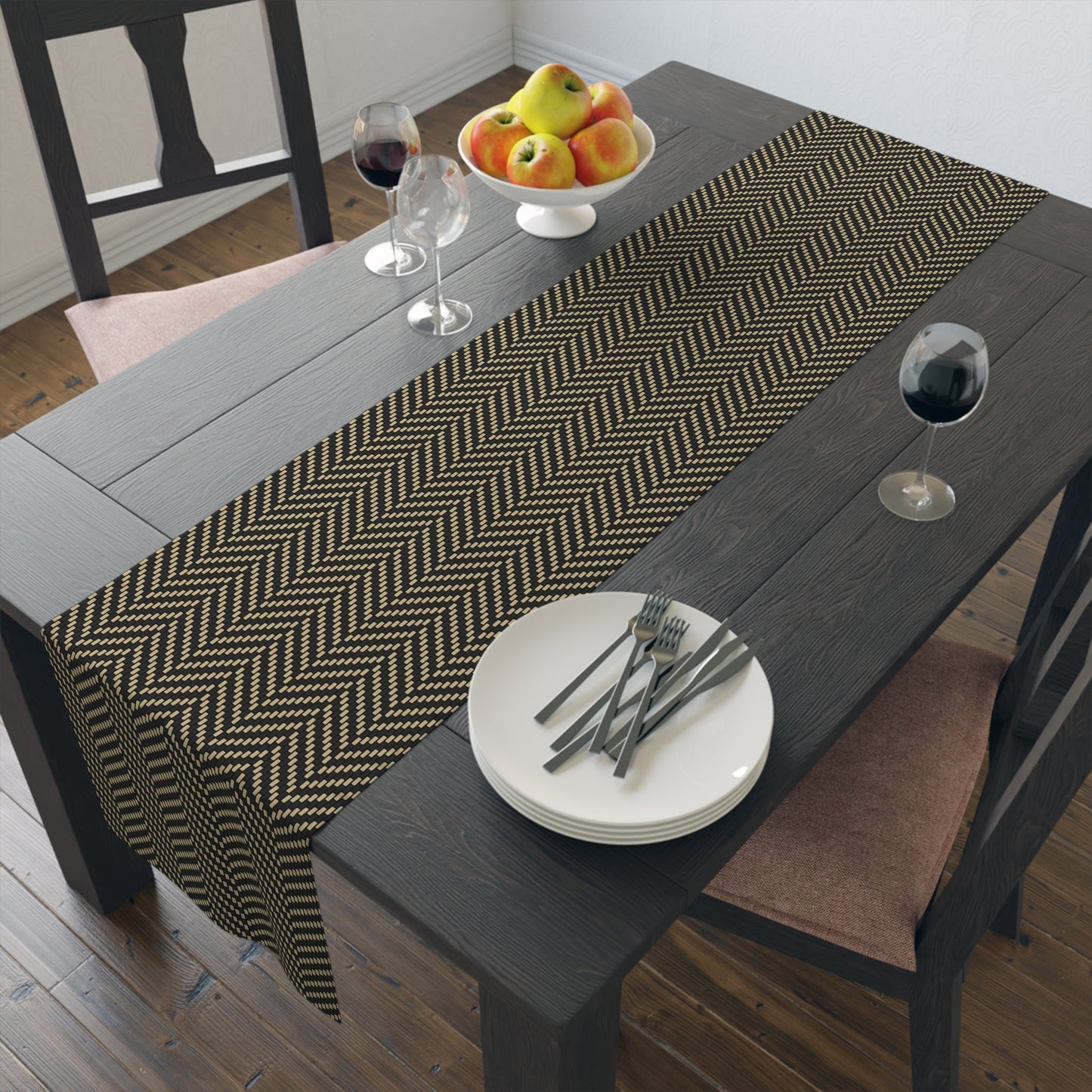 Table Runner | Black & Gold | Herringbone