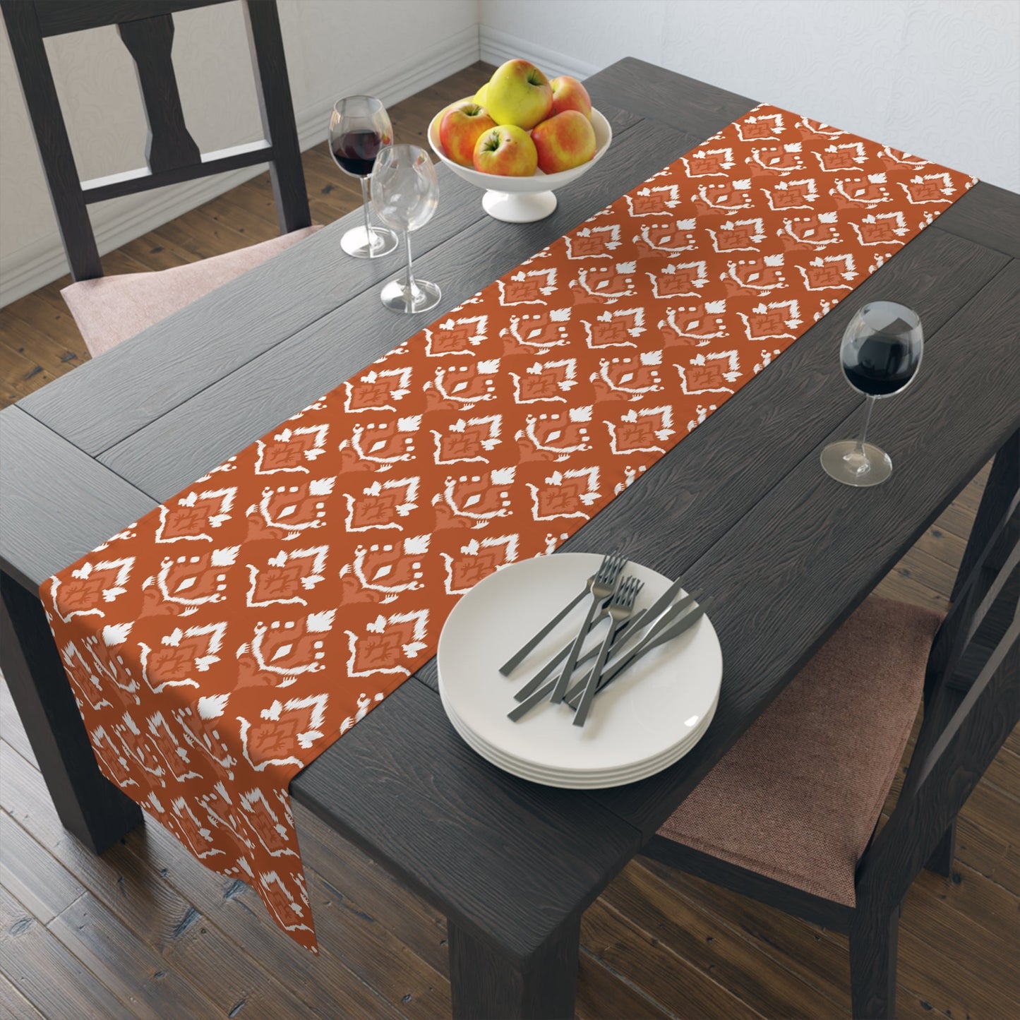 Table Runner | Dark Orange & White | Ikat