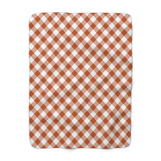 Sherpa Blanket | Dark Orange & White | Gingham