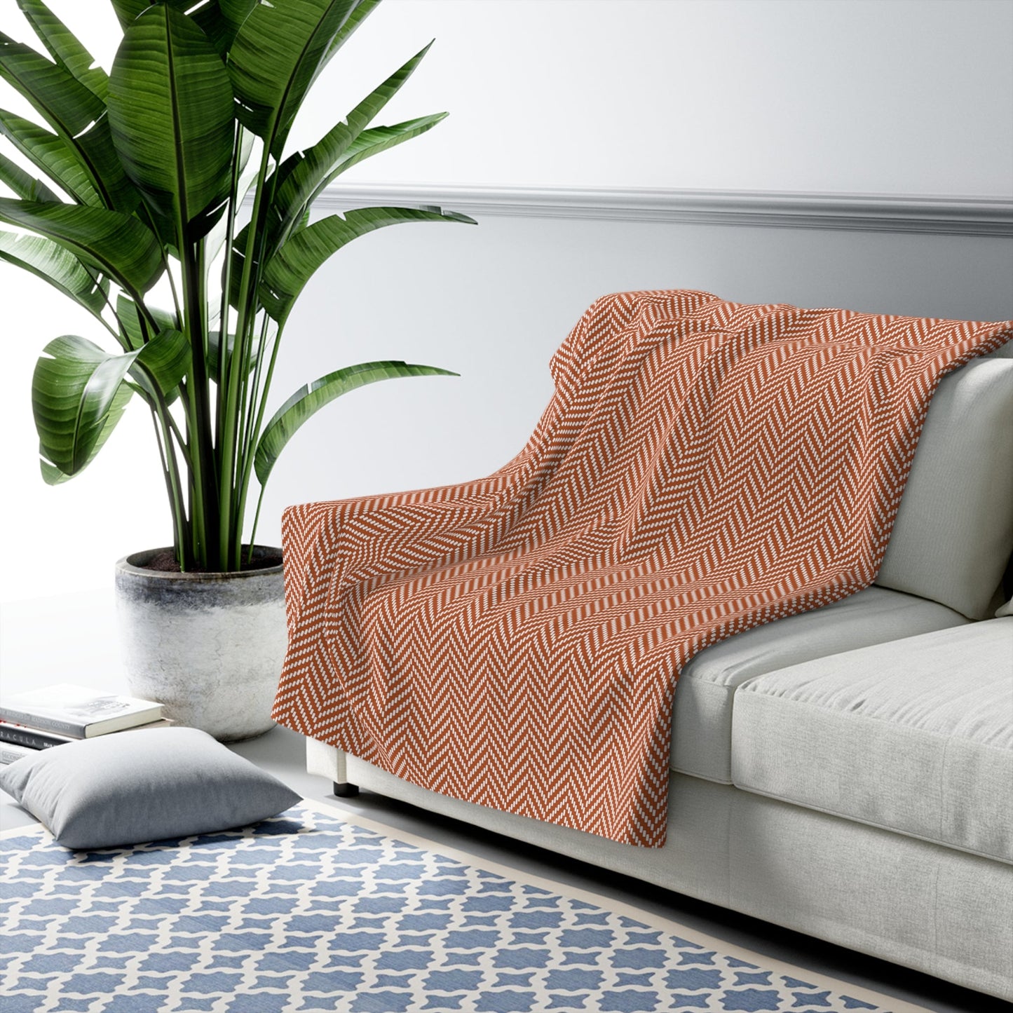 Sherpa Blanket | Dark Orange & White | Herringbone