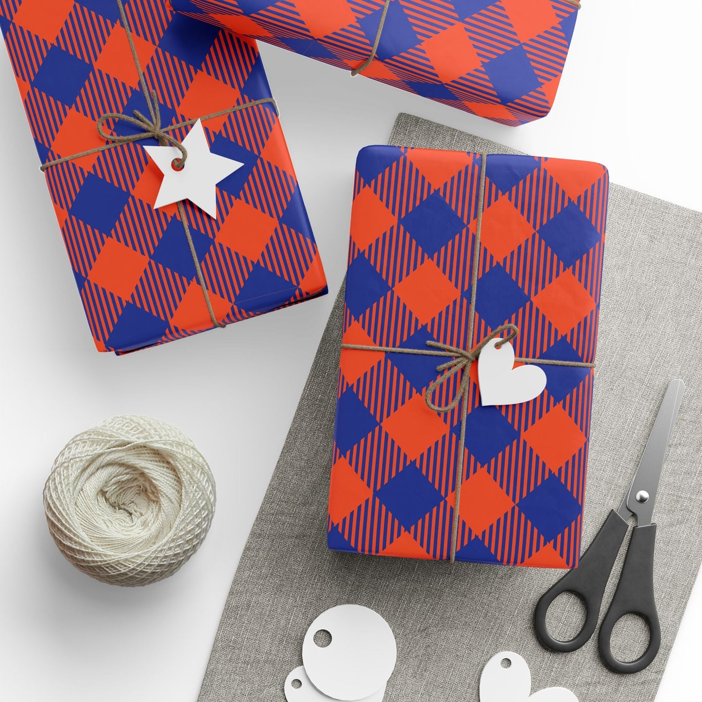 Gift Wrap | Bright Blue & Orange | Gingham