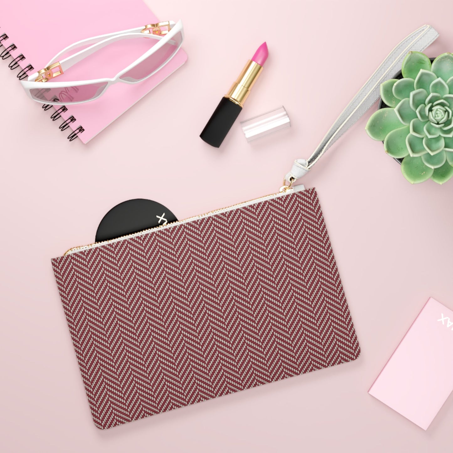 Clutch Bag | Maroon & White | Herringbone