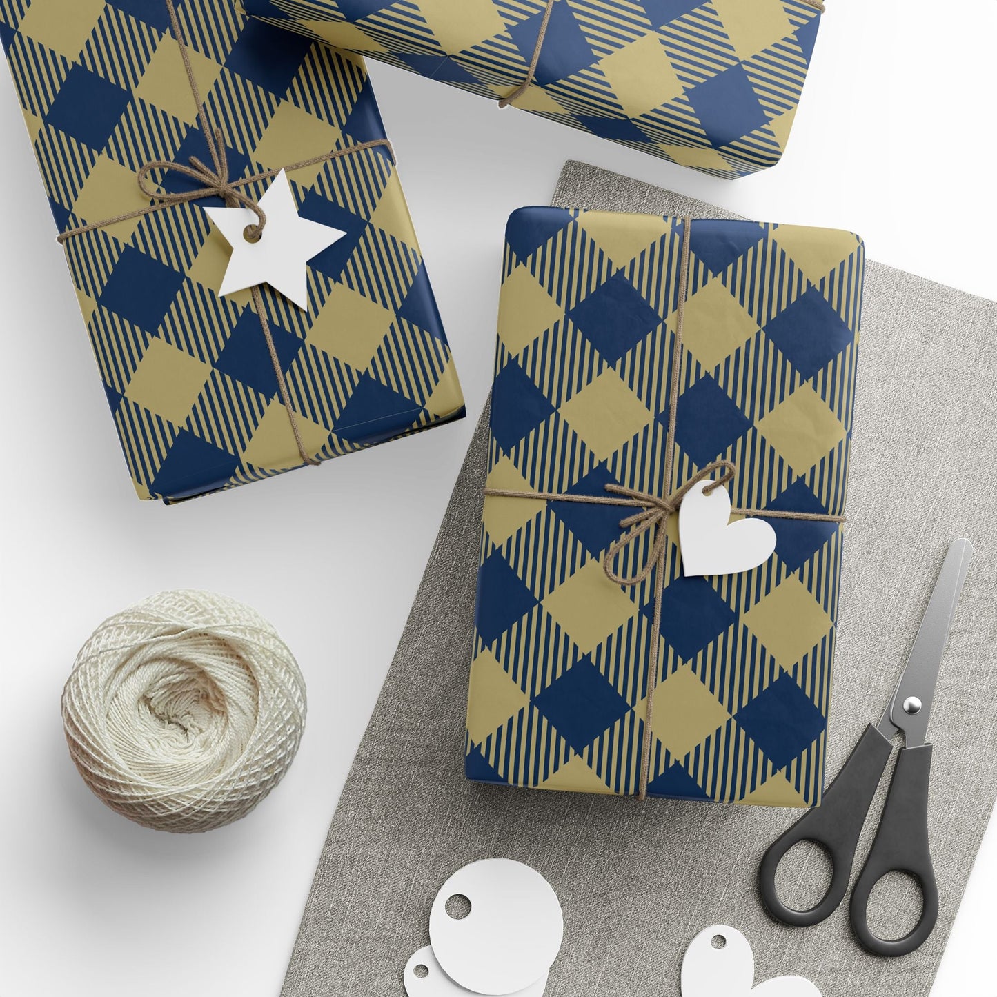 Gift Wrap | Blue & Gold | Gingham