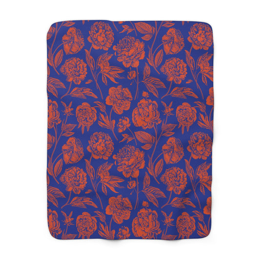 Sherpa Fleece Blanket | Bright Blue & Orange | Peony