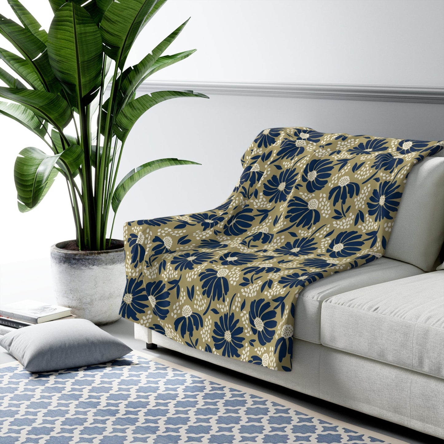 Sherpa Fleece Blanket | Blue & Gold | Bellis