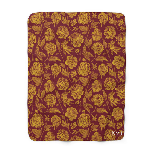 Sherpa Fleece Blanket- Personalized | Red & Yellow | Peony