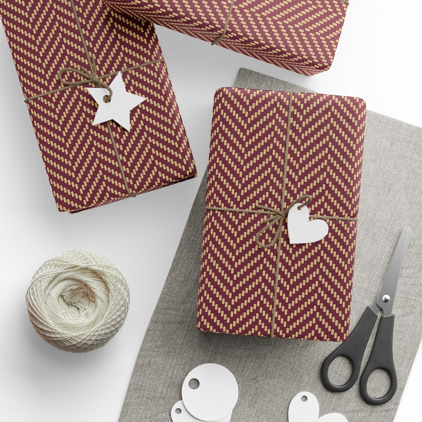 Gift Wrap | Maroon & Gold | Herringbone