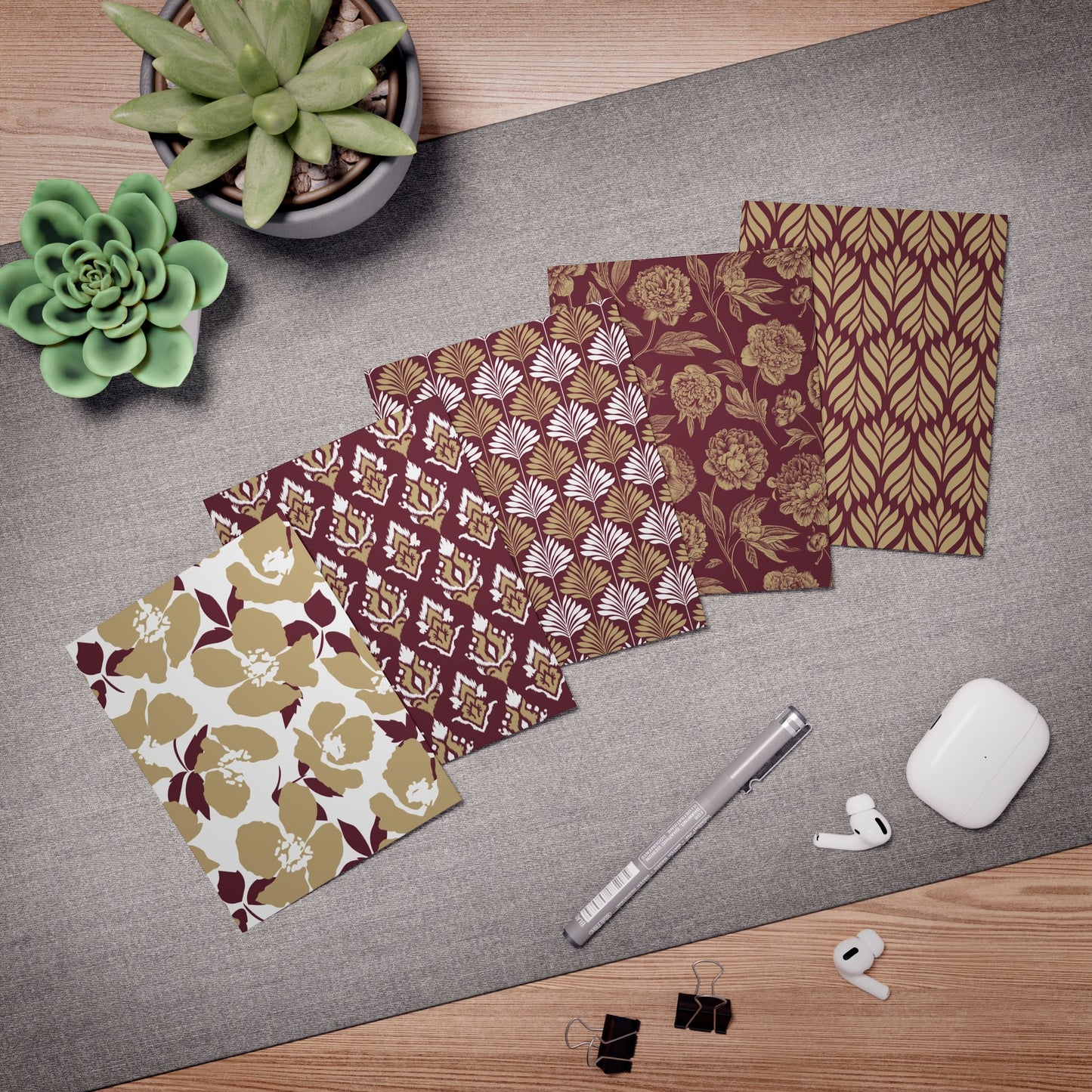 5 Notecards | Maroon & Gold