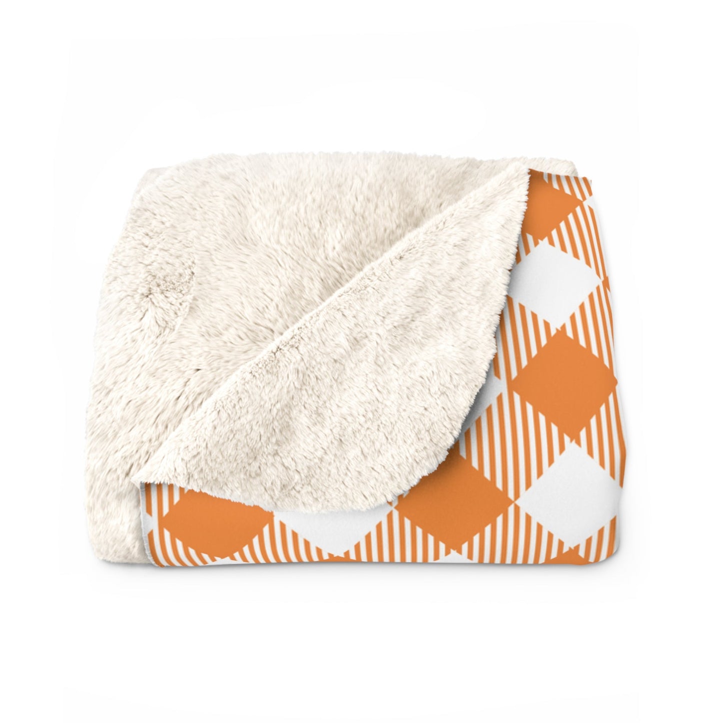 Sherpa Fleece Blanket | Orange & White | Gingham
