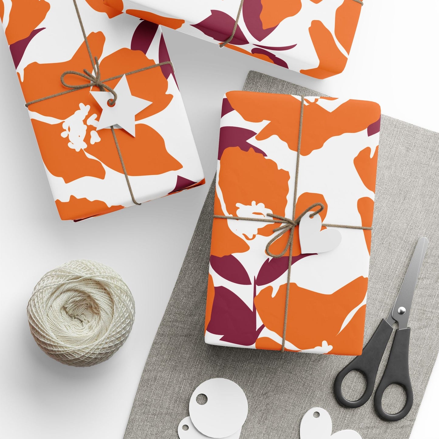 Gift Wrap | Maroon & Orange | Poppy