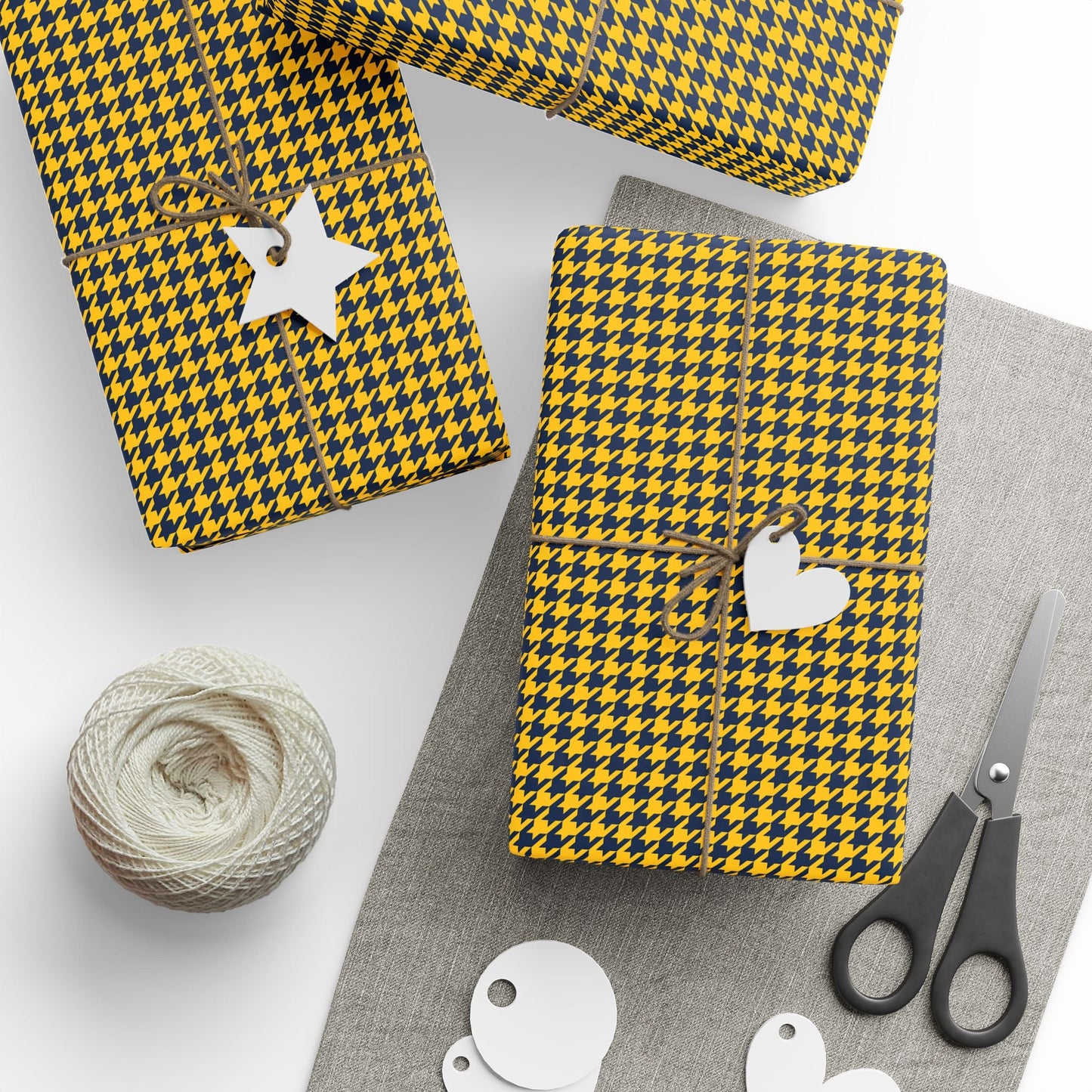 Gift Wrap | Yellow & Blue | Houndstooth