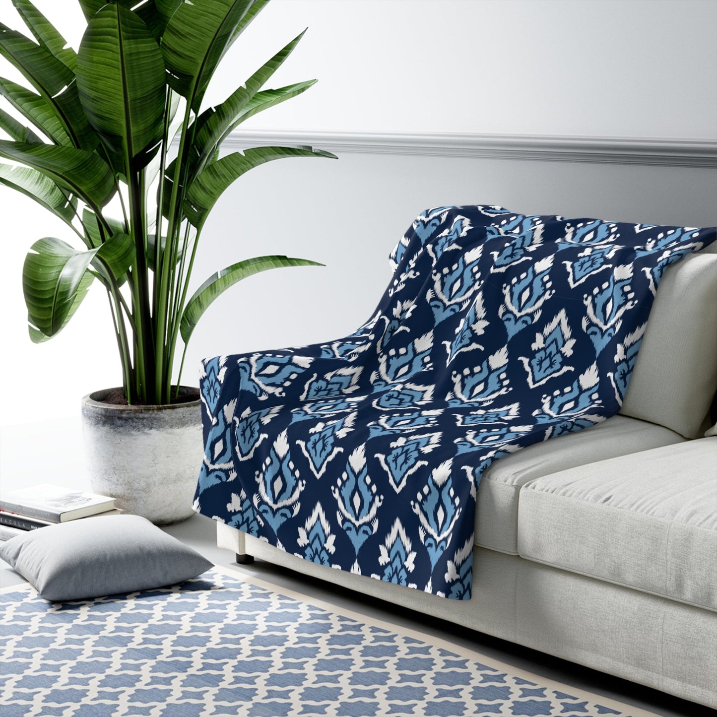 Sherpa Blanket | Light Blue & White | Ikat