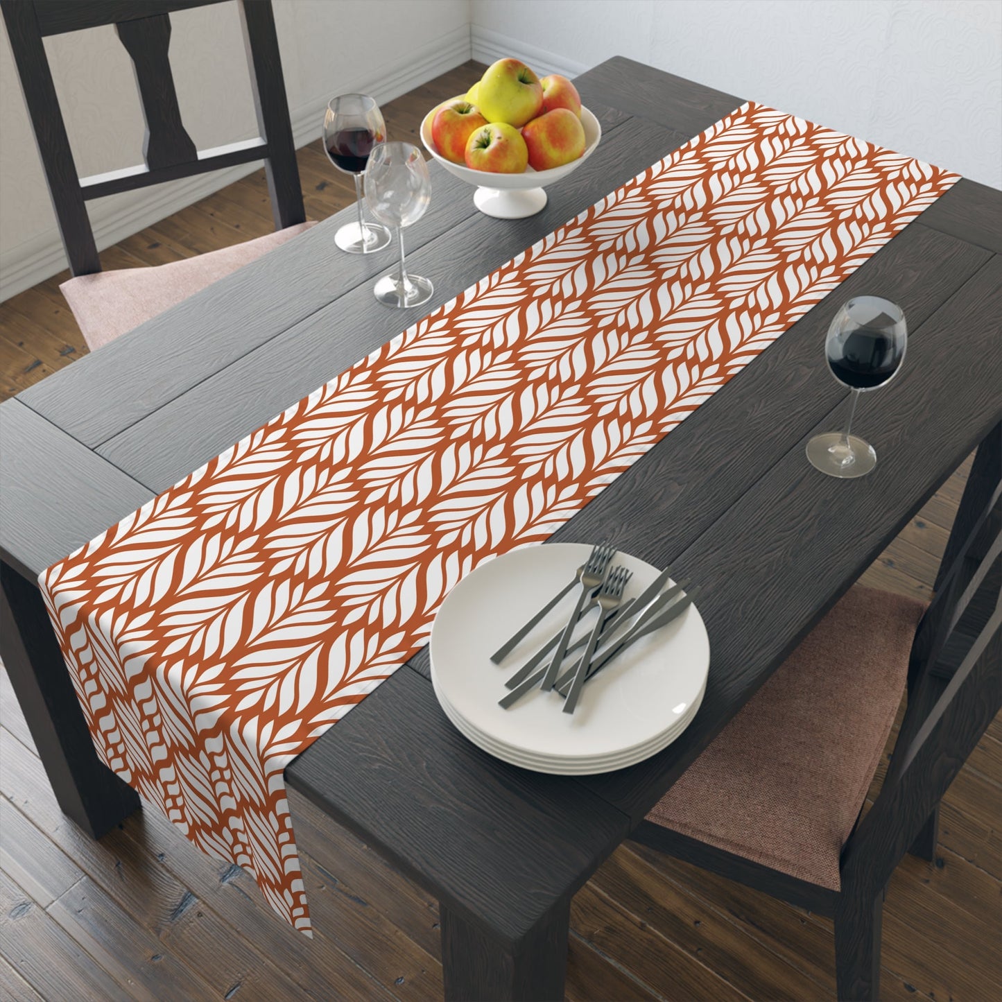 Table Runner | Dark Orange & White | Palm