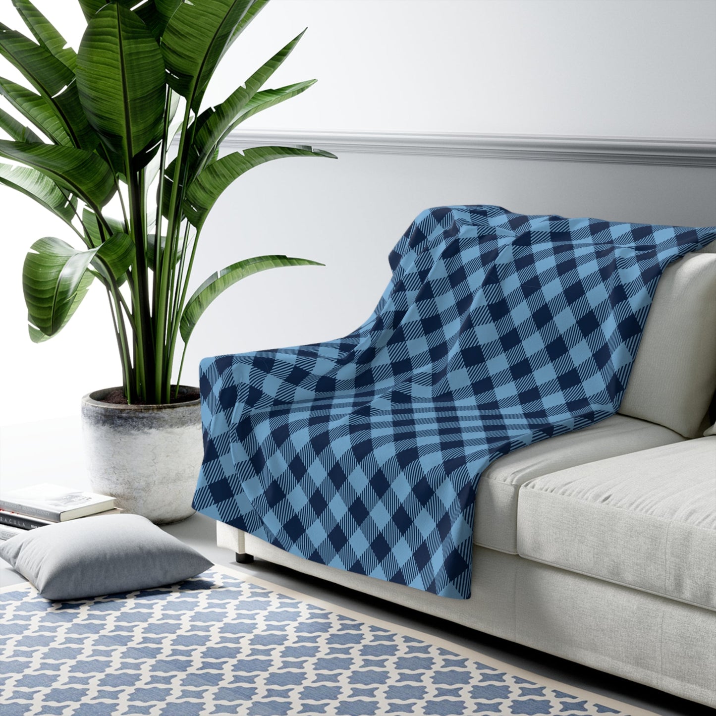 Sherpa Blanket | Light Blue & White | Gingham