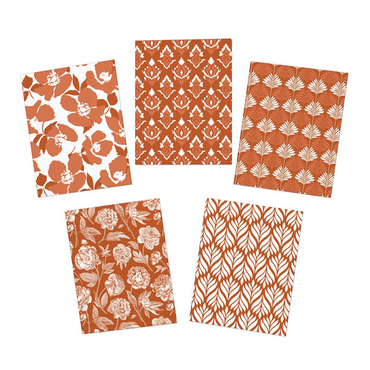 5 Notecards | Dark Orange & White