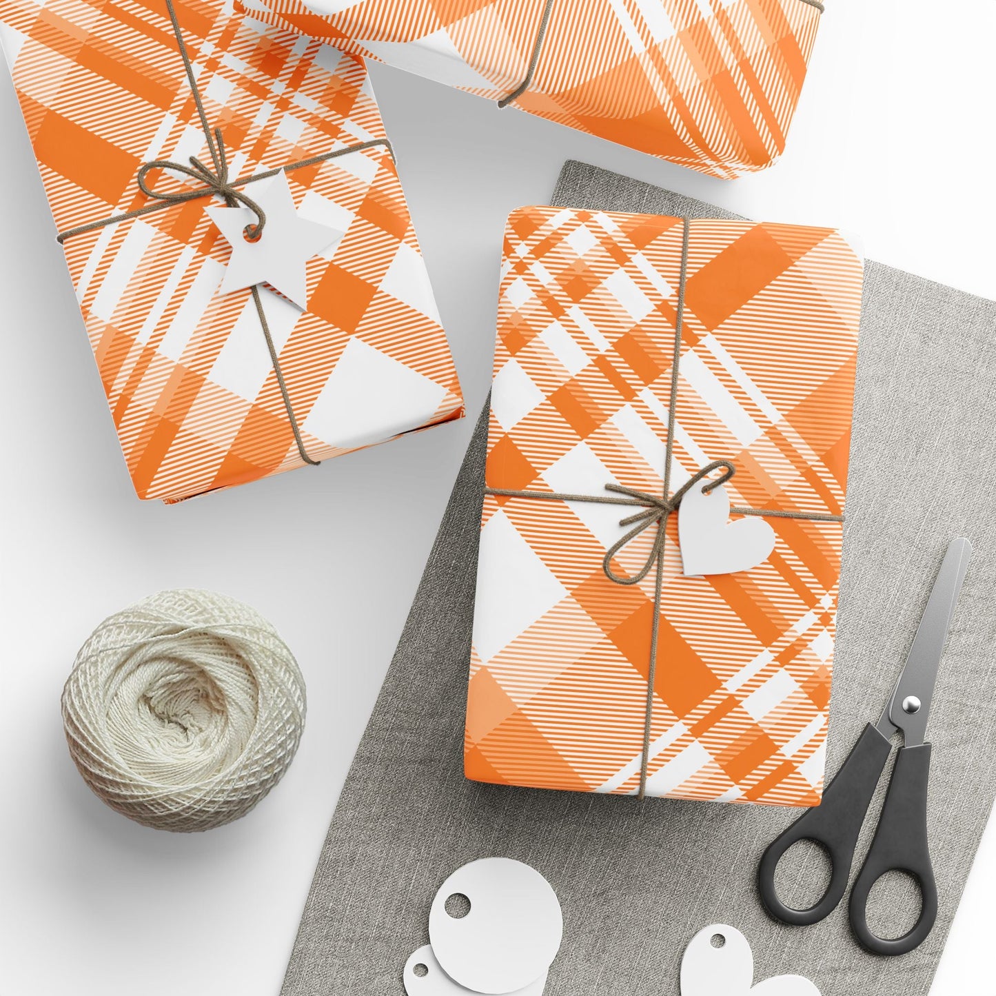 Gift Wrap | Orange & White | Tartan