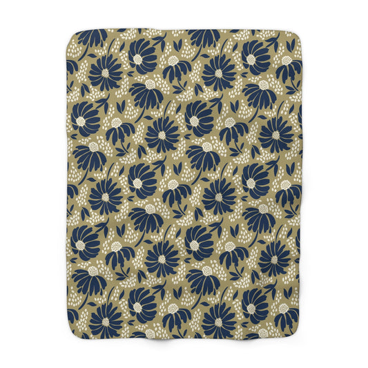 Sherpa Fleece Blanket | Blue & Gold | Bellis