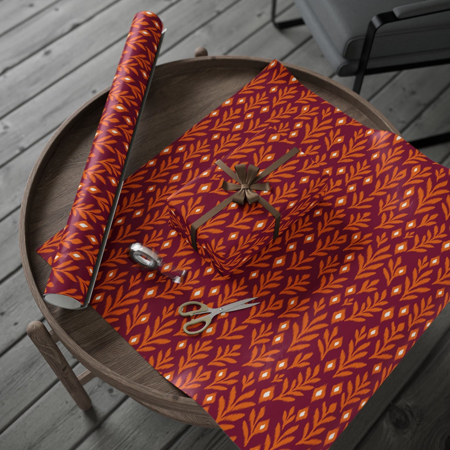 Gift Wrap | Maroon & Orange | Laurel