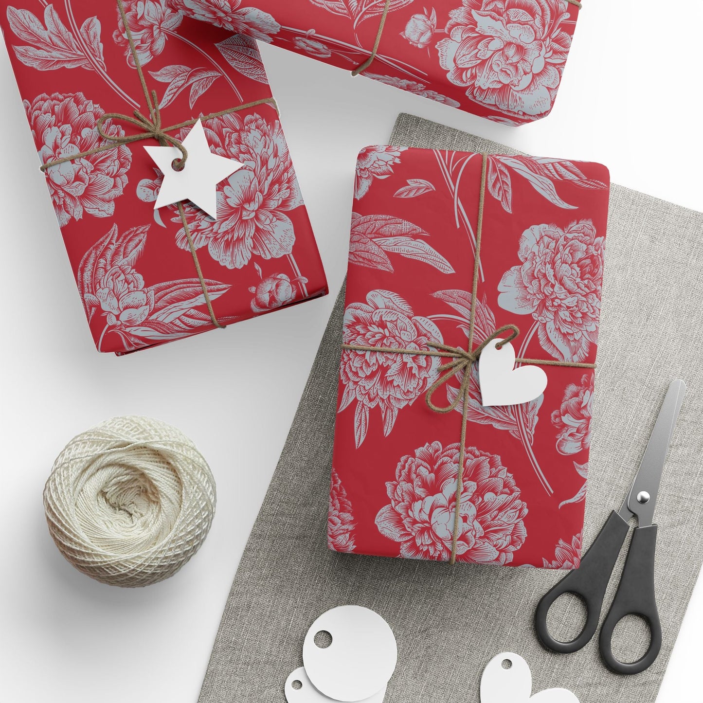 Gift Wrap | Red & Gray | Peony