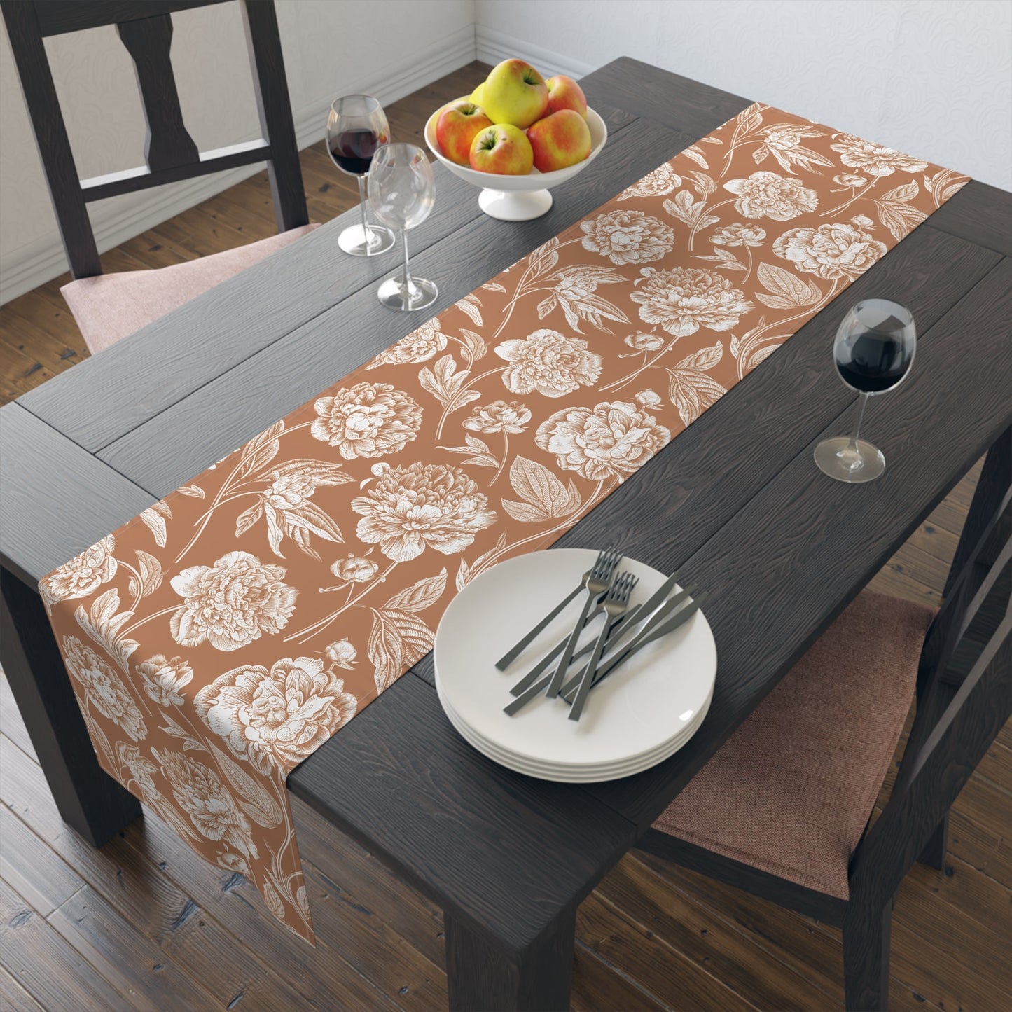 Table Runner | Dark Orange & White | Peony
