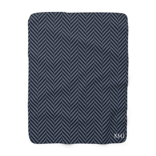 Sherpa Fleece Blanket- Personalized | Navy & White | Herringbone