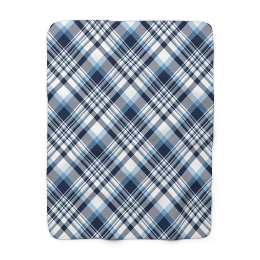 Sherpa Blanket | Light Blue & White | Tartan