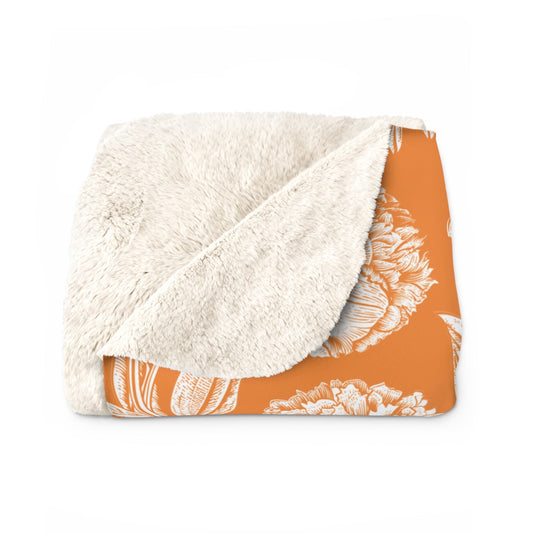 Sherpa Fleece Blanket | Orange & White | Peony