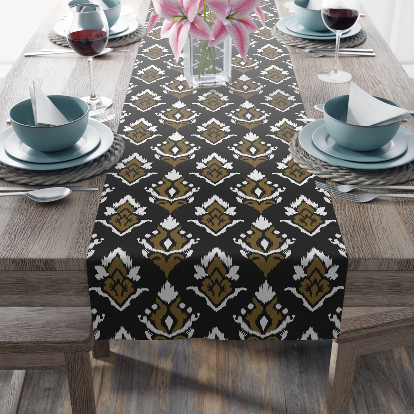 Table Runner | Black & Gold | Ikat
