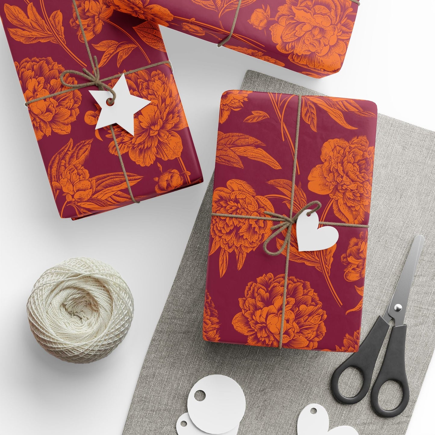 Gift Wrap | Maroon & Orange | Peony
