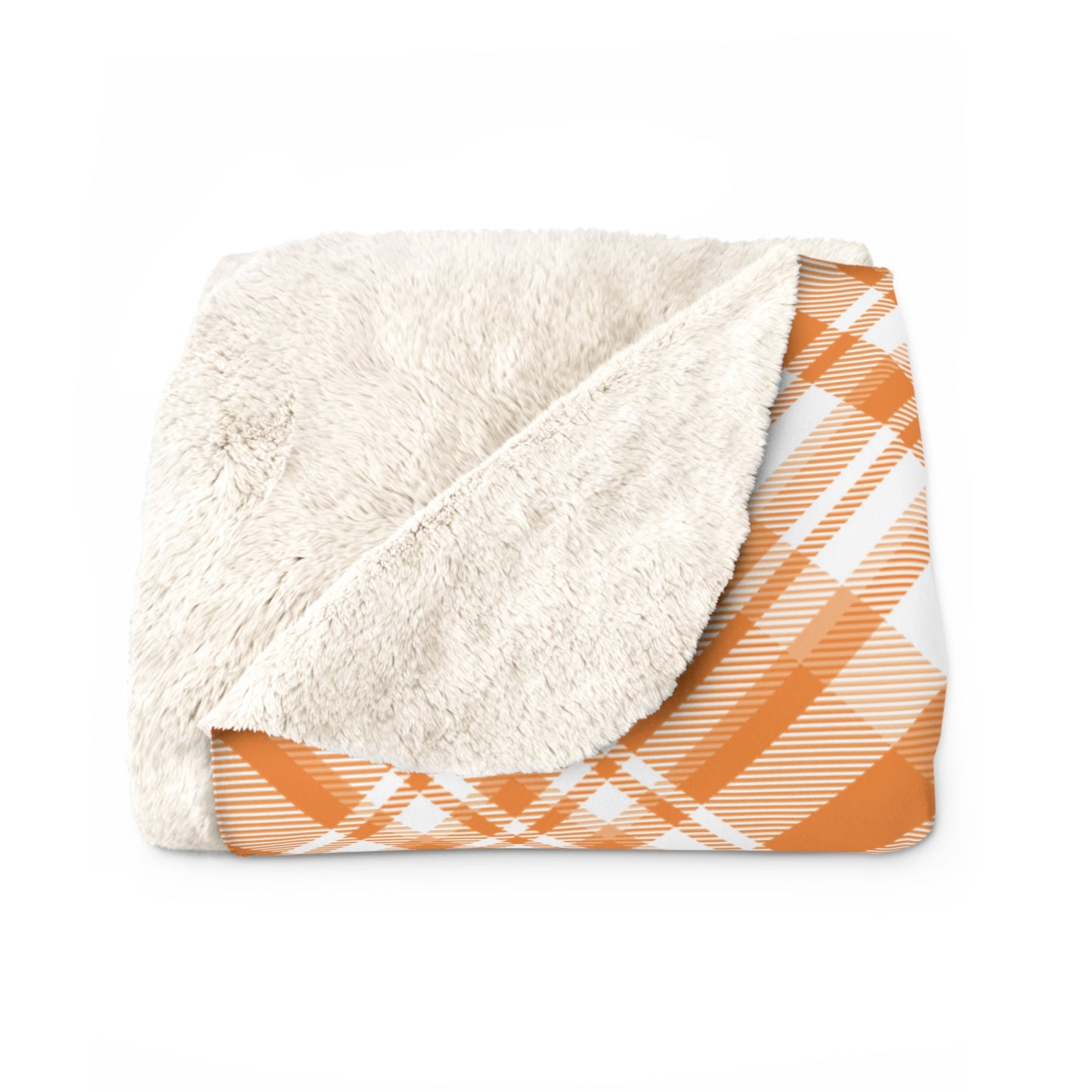 Sherpa Fleece Blanket | Orange & White | Tartan